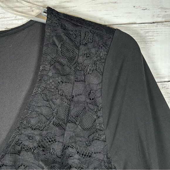 Torrid Flare Lace Overlay 3/4 Sleeve Black Holiday Party Top 2X - Picture 4 of 8